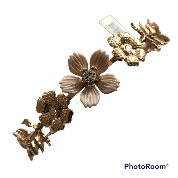 Berry Accessories - Floral Bridal Headband in Gold Tone with Cream Flowers & Rhinestone Accents
